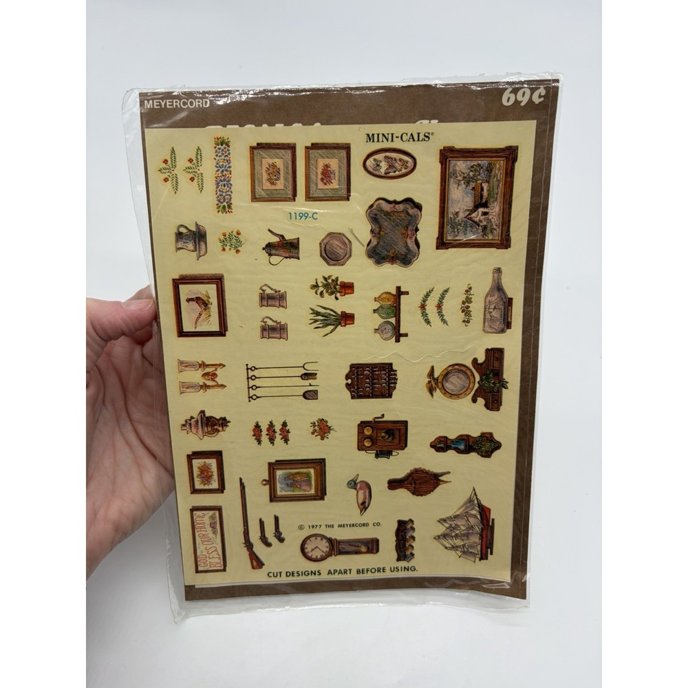 NEW Vtg 1977 8x6" Meyercord Mini-Cals Sheet of Decals For Your Home Dollhouse